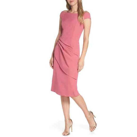 Eliza J Dresses & Skirts - Eliza J Off the Shoulder Sheath Pink Dress - Size 6